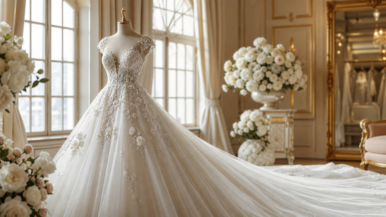 Mallika Thaidress premium wedding dress alteration work, one-shoulder beaded mermaid gown